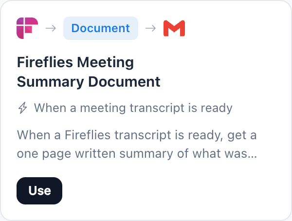 Fireflies Meeting Summary Document automation template