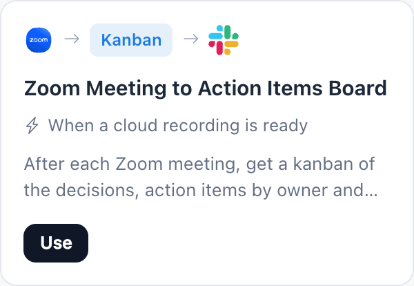 Zoom Meeting to Action Items Board automation template