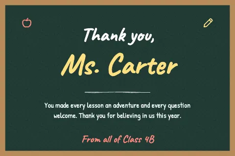 Chalkboard Teacher Thank You Card