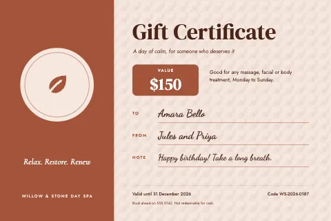 Blush Spa Day Gift Certificate