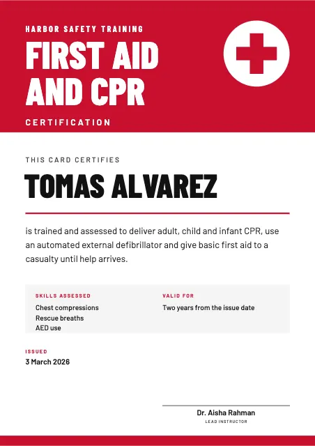 Bold Red First Aid and CPR Certification