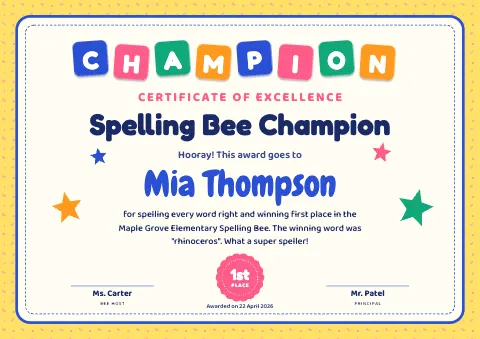 Playful Spelling Bee Champion