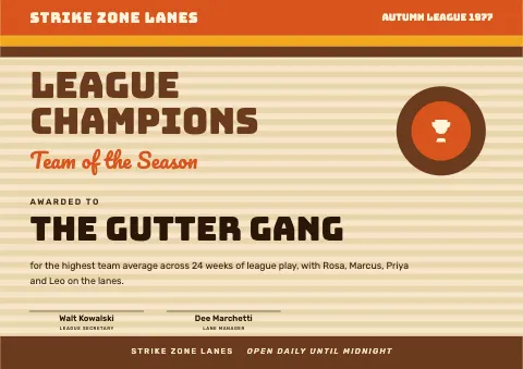 Retro Seventies Bowling League Champion
