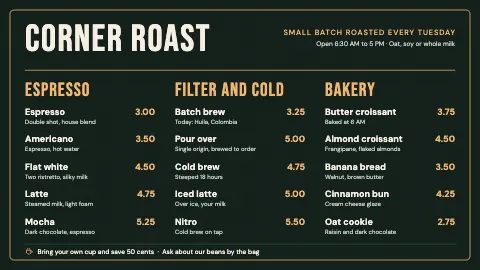 Corner Roast Menu Board