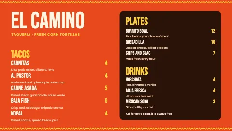 El Camino Taqueria Board