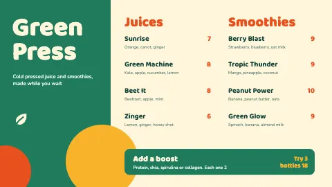 Green Press Juice Bar Board