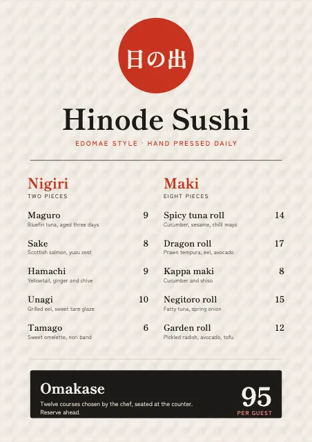 Hinode Sushi Menu