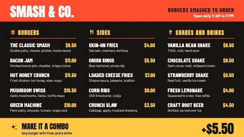Smash Burger Menu Board