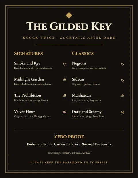 Speakeasy Cocktail List