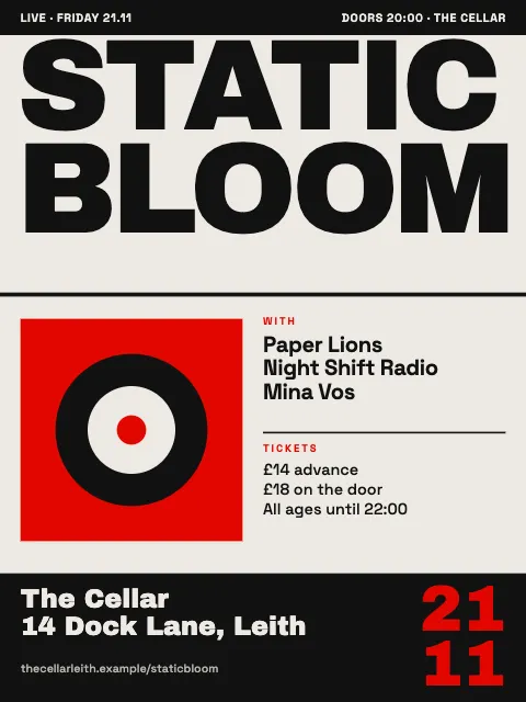 Free Swiss Brutalist Gig Poster Design Template | MockFlow