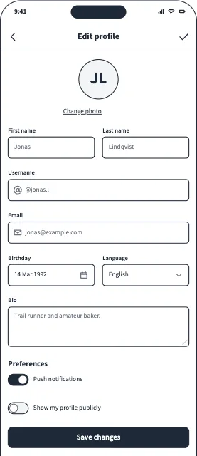 Edit Profile Settings