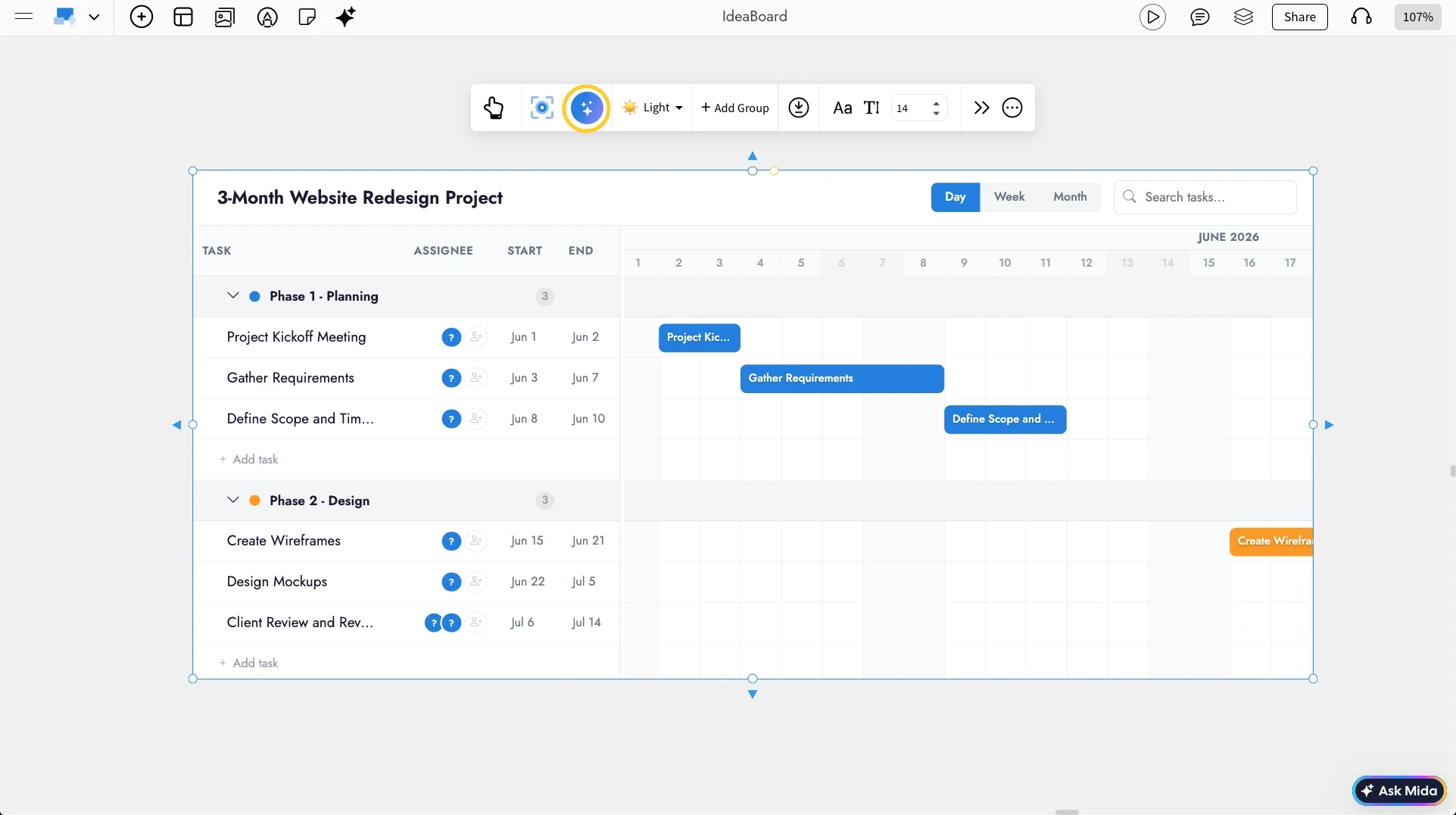 Generating Gantt Chart with AI - MockFlow IdeaBoard