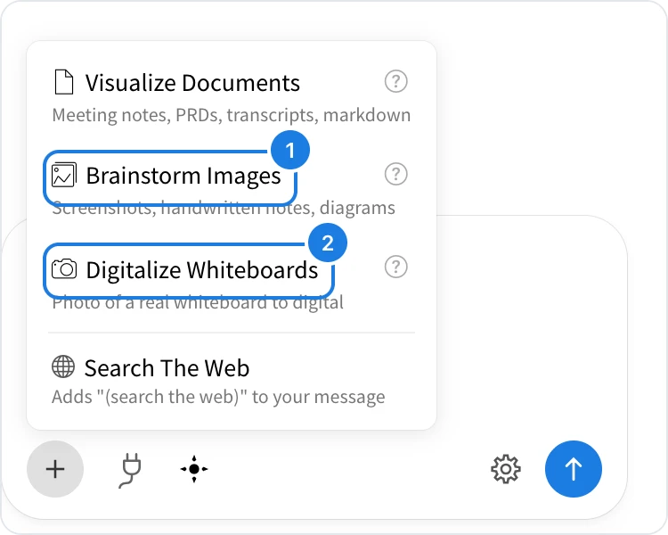 The options menu with Brainstorm Images and Digitalize Whiteboards marked