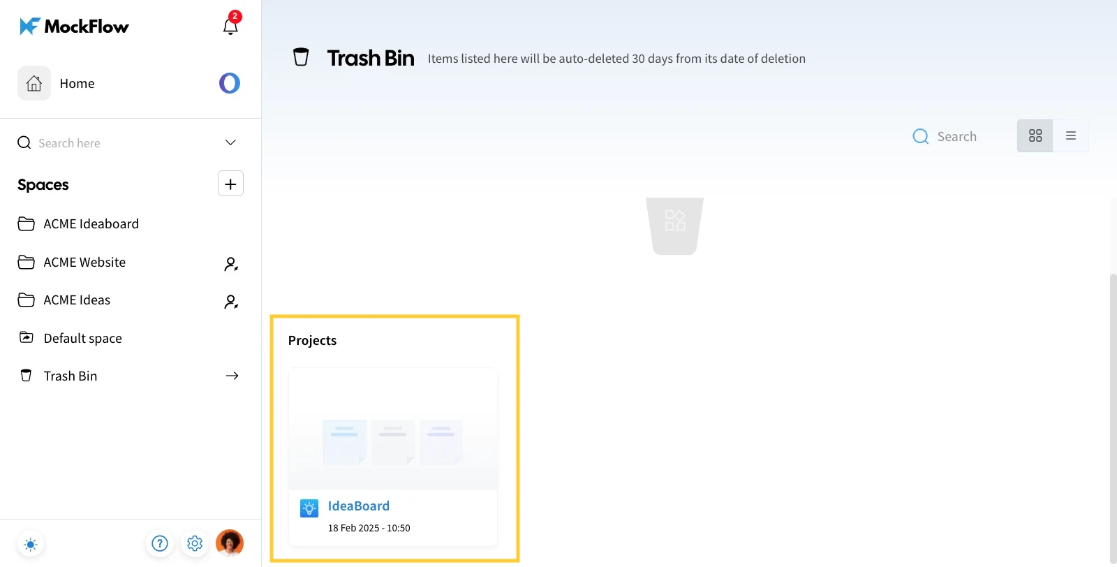 Hover over the project - MockFlow IdeaBoard