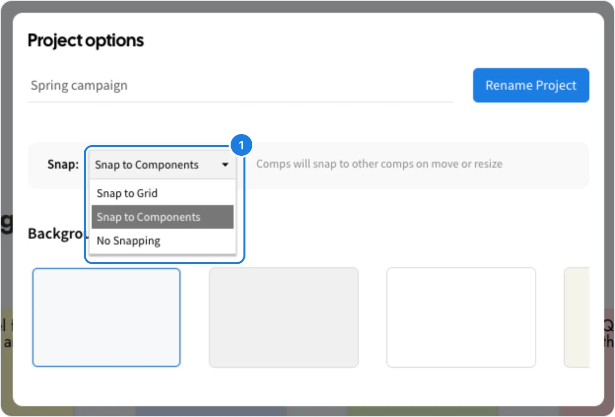 The board properties window with the Snap list open, showing Snap to Grid, Snap to Components and No Snapping