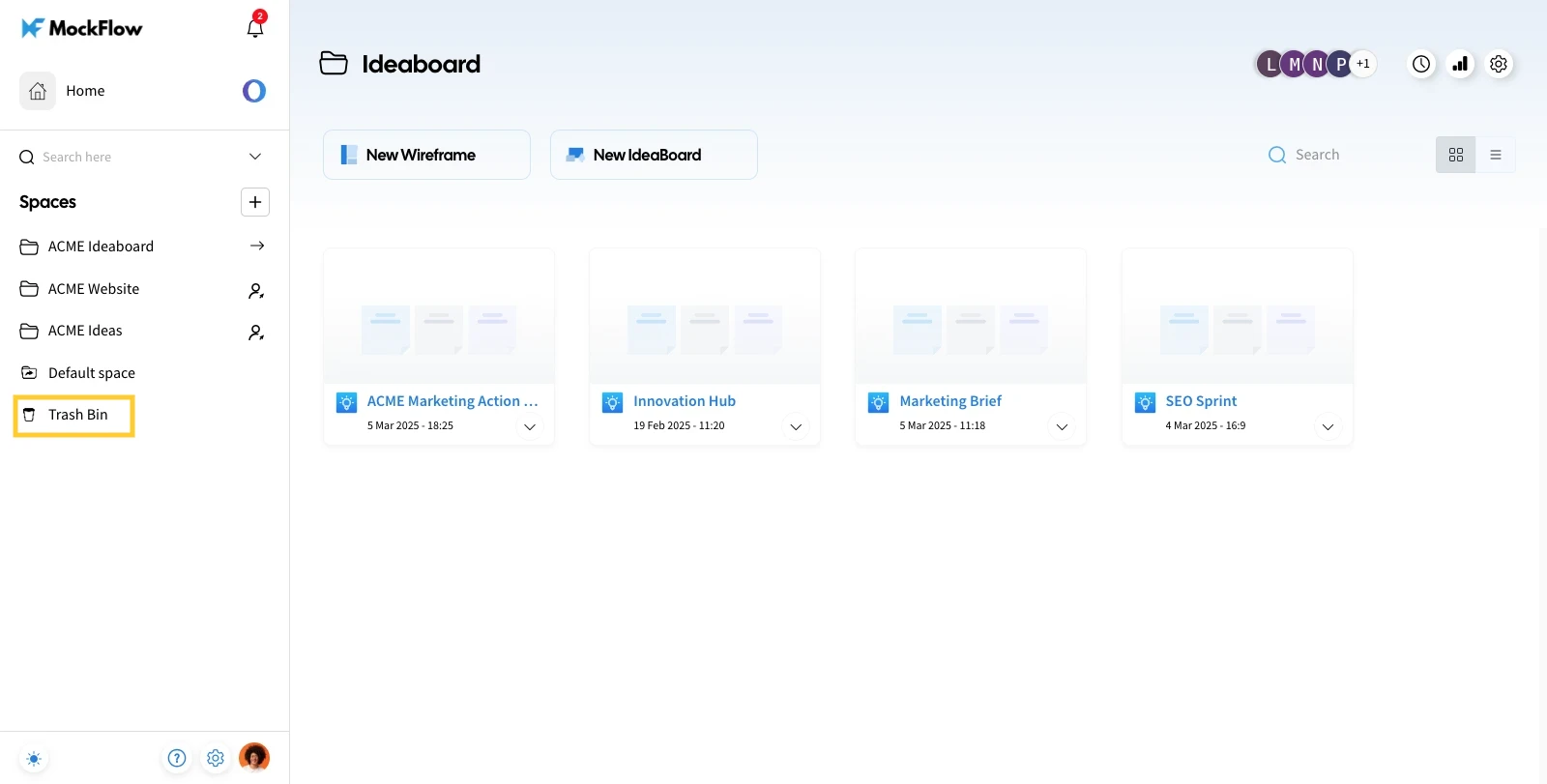 Navigate to Trash bin - MockFlow IdeaBoard