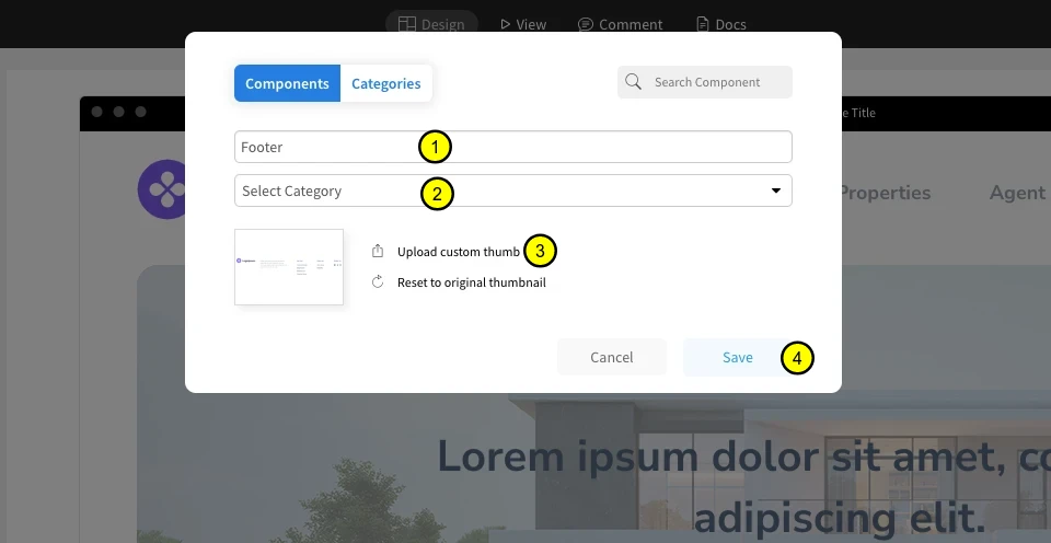 Enter the components details in the required fields and click on save