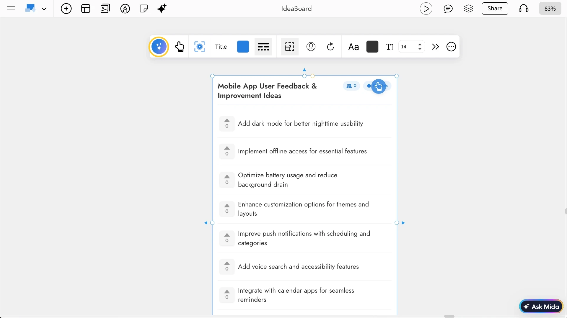 AI generative upvote idea component - MockFlow IdeaBoard