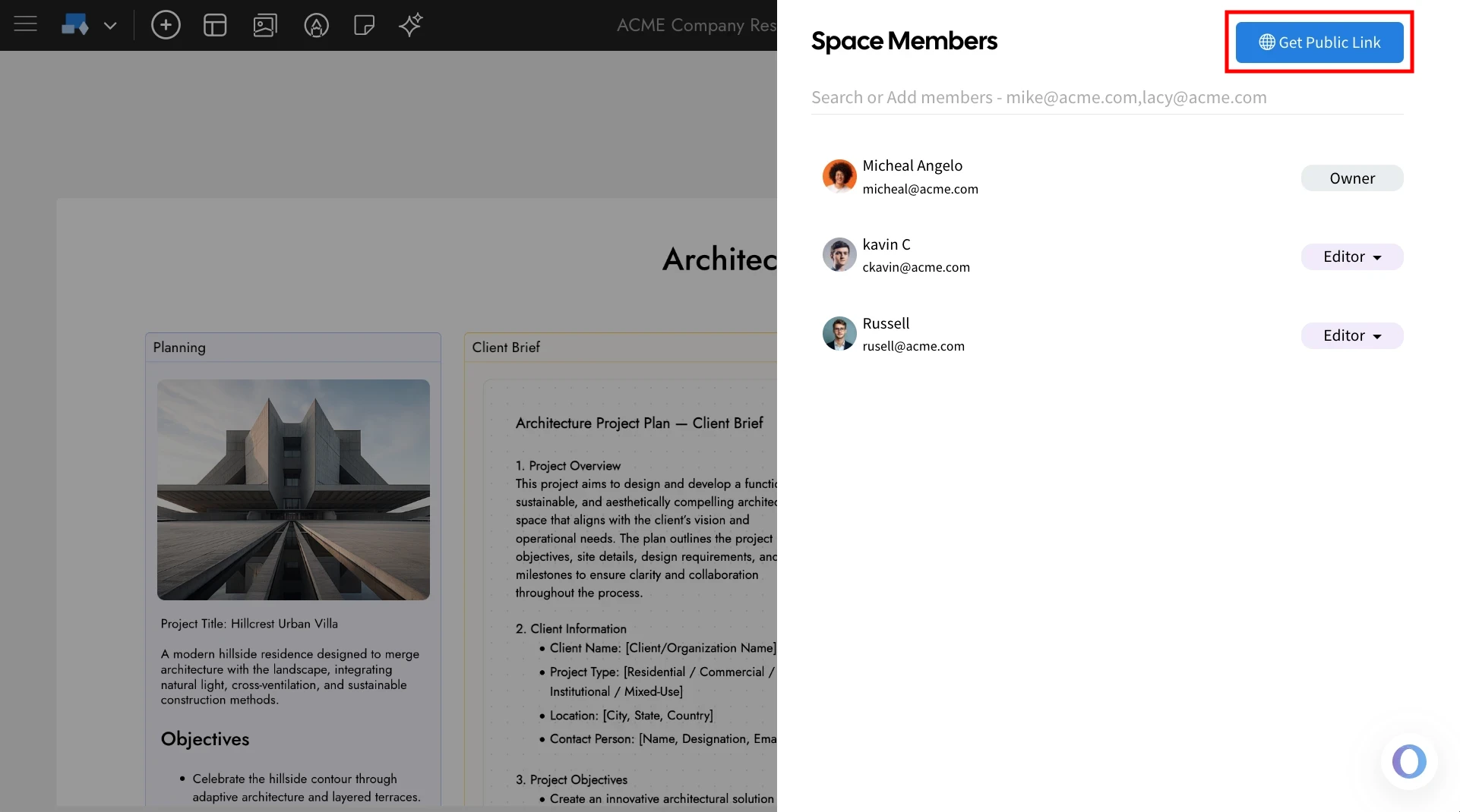 Navigate to Get public link - MockFlow IdeaBoard Editor