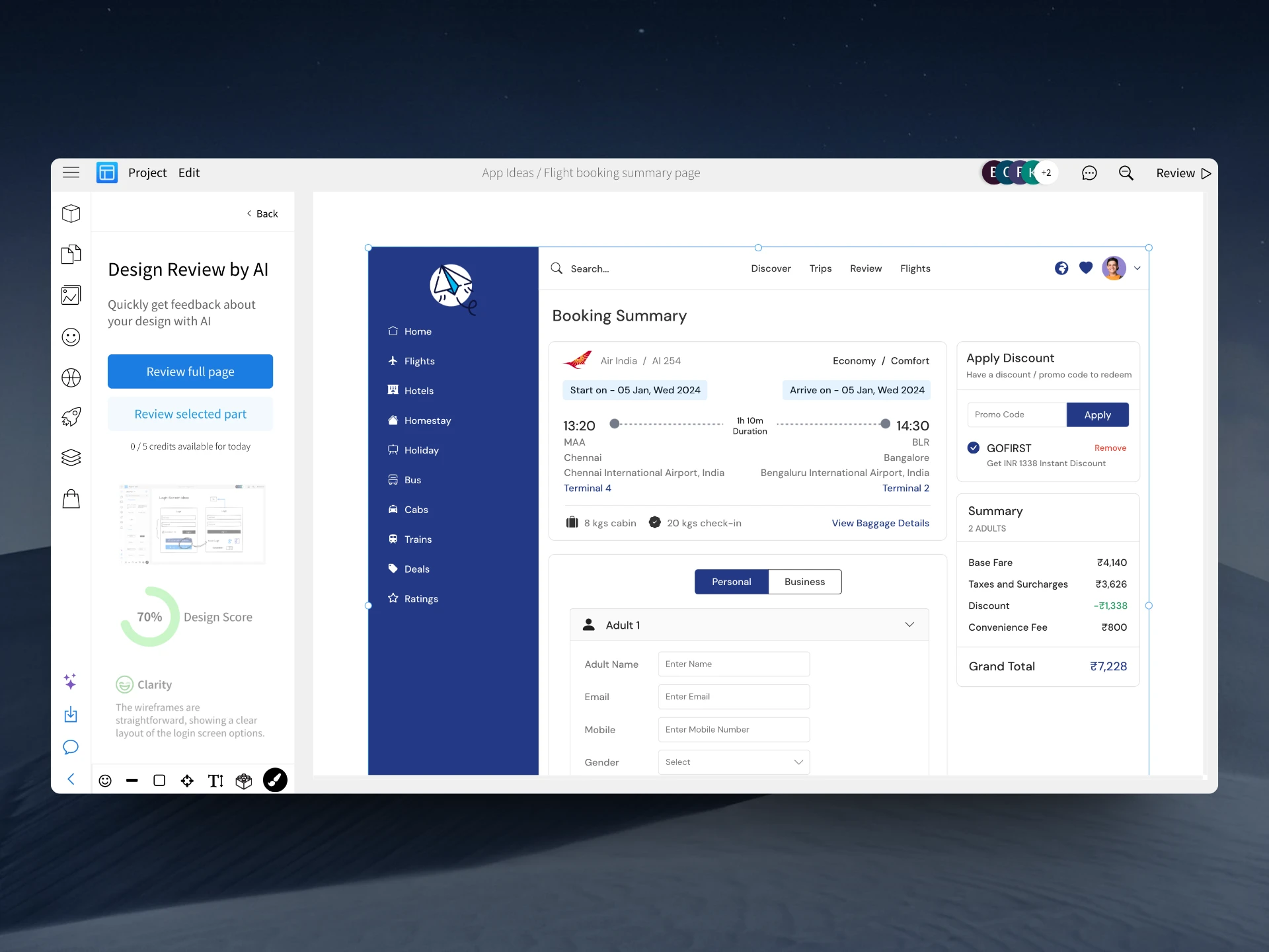 Get your wireframes reviewed and rated by AI