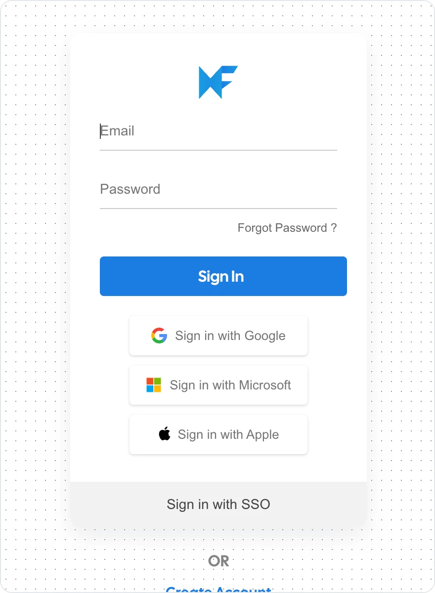 The desktop app's sign in screen with email, Google, Microsoft, Apple and SSO options