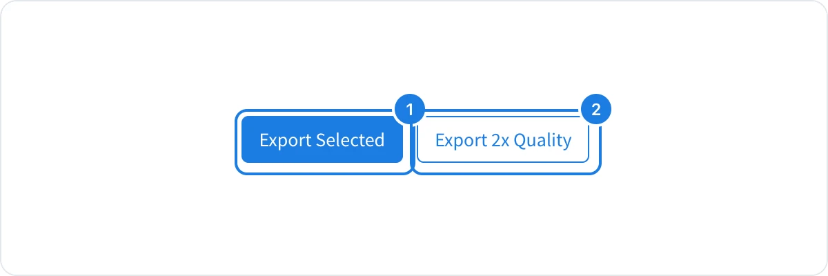 The export window with Export Selected and Export 2x Quality numbered