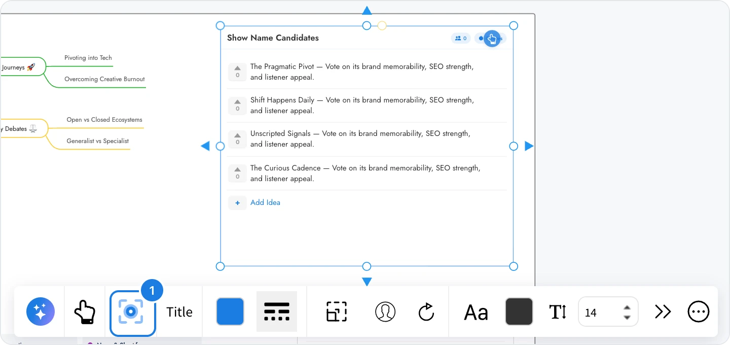 An idea board selected with Enter Focus Mode in its toolbar
