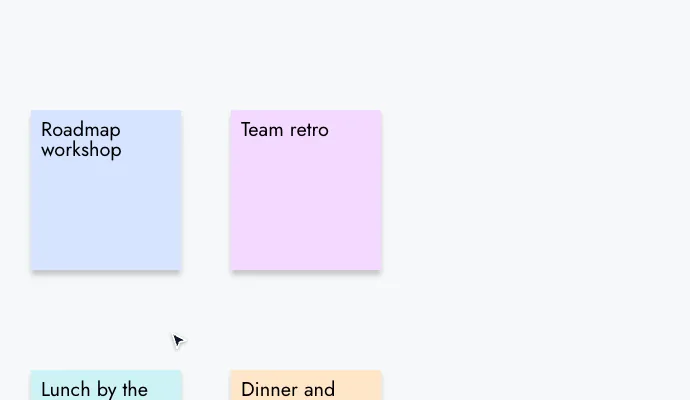 Selecting the Team retro sticky note and dragging its bottom right corner handle to make the note larger
