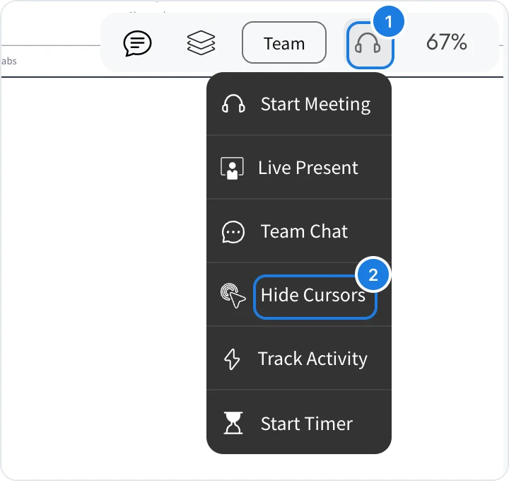 The collaboration menu with Hide Cursors marked