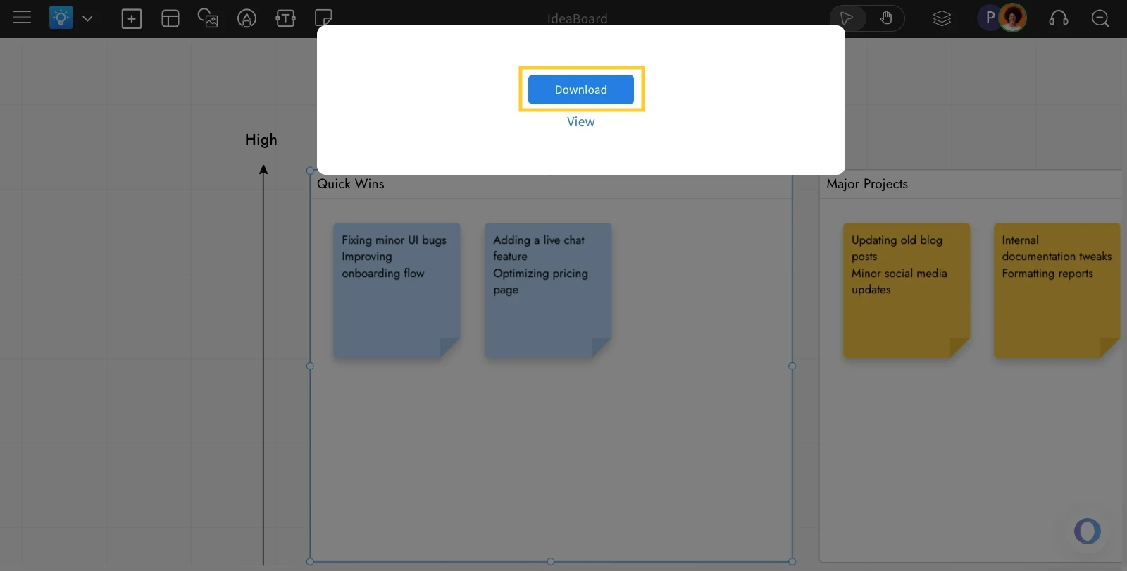 Navigate to Download button - Exporting Section in MockFlow IdeaBoard