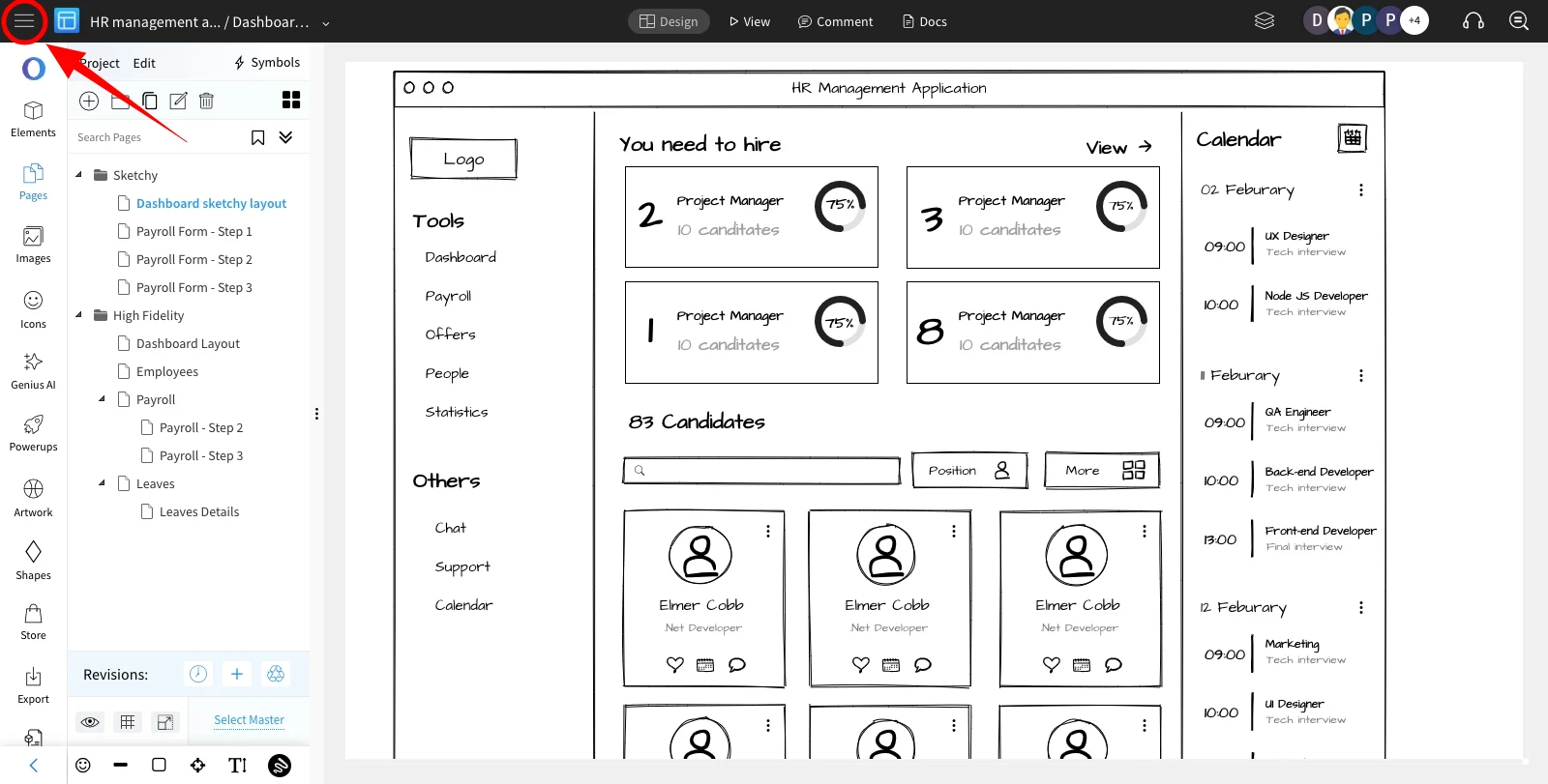 Click on the unity sidebar option