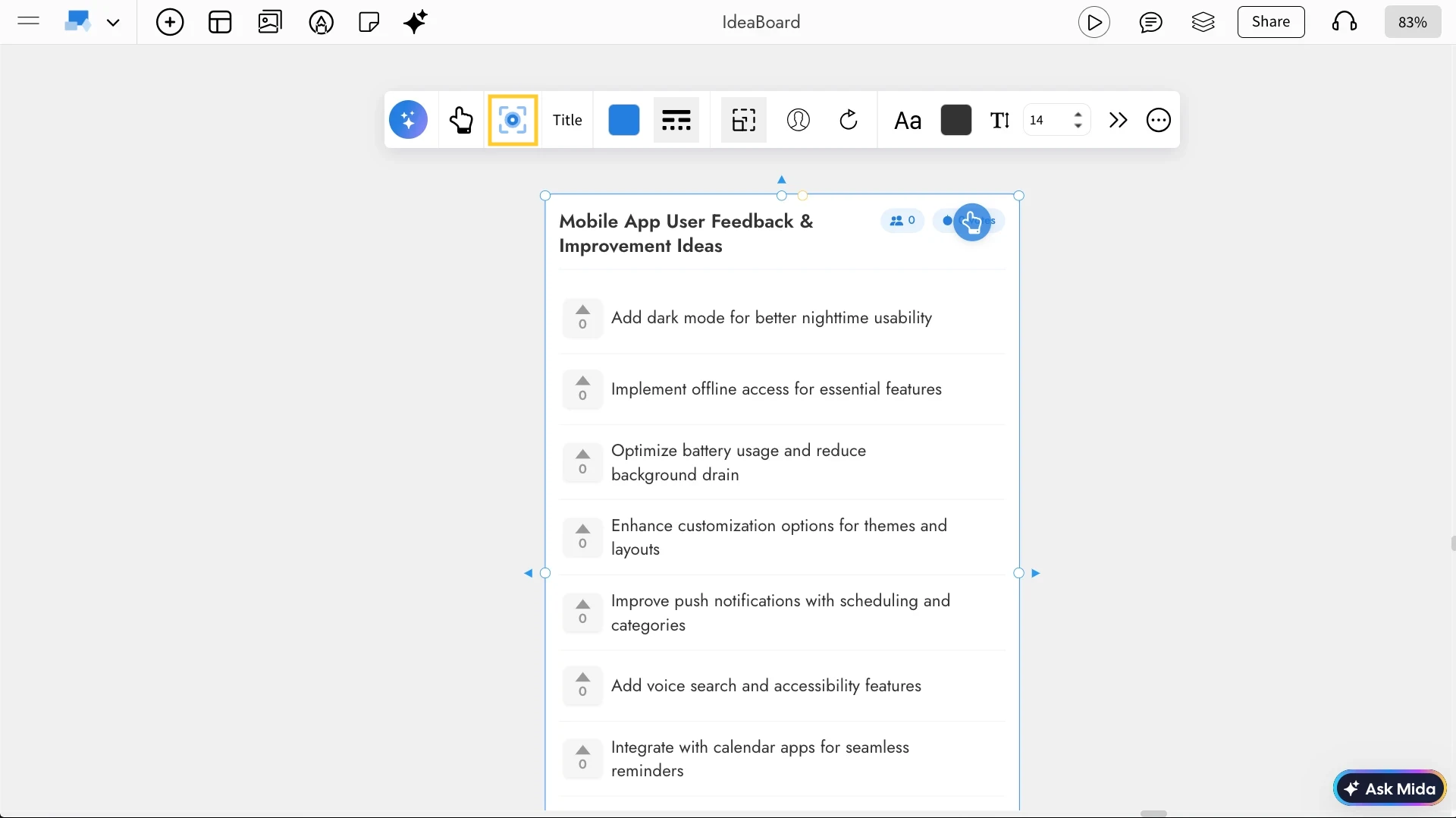 Focus mode for Upvote Idea component - MockFlow IdeaBoard