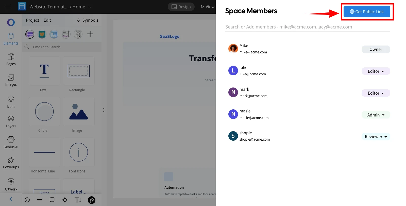 Navigate to Get Public Link in the Space members