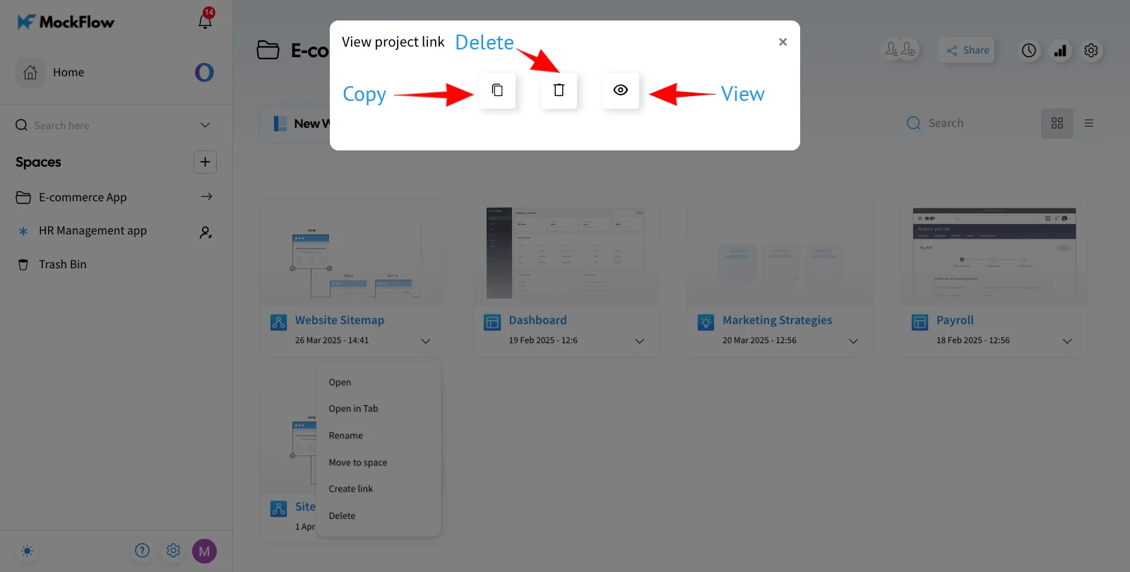 Shareable link options - MockFlow Sitemap