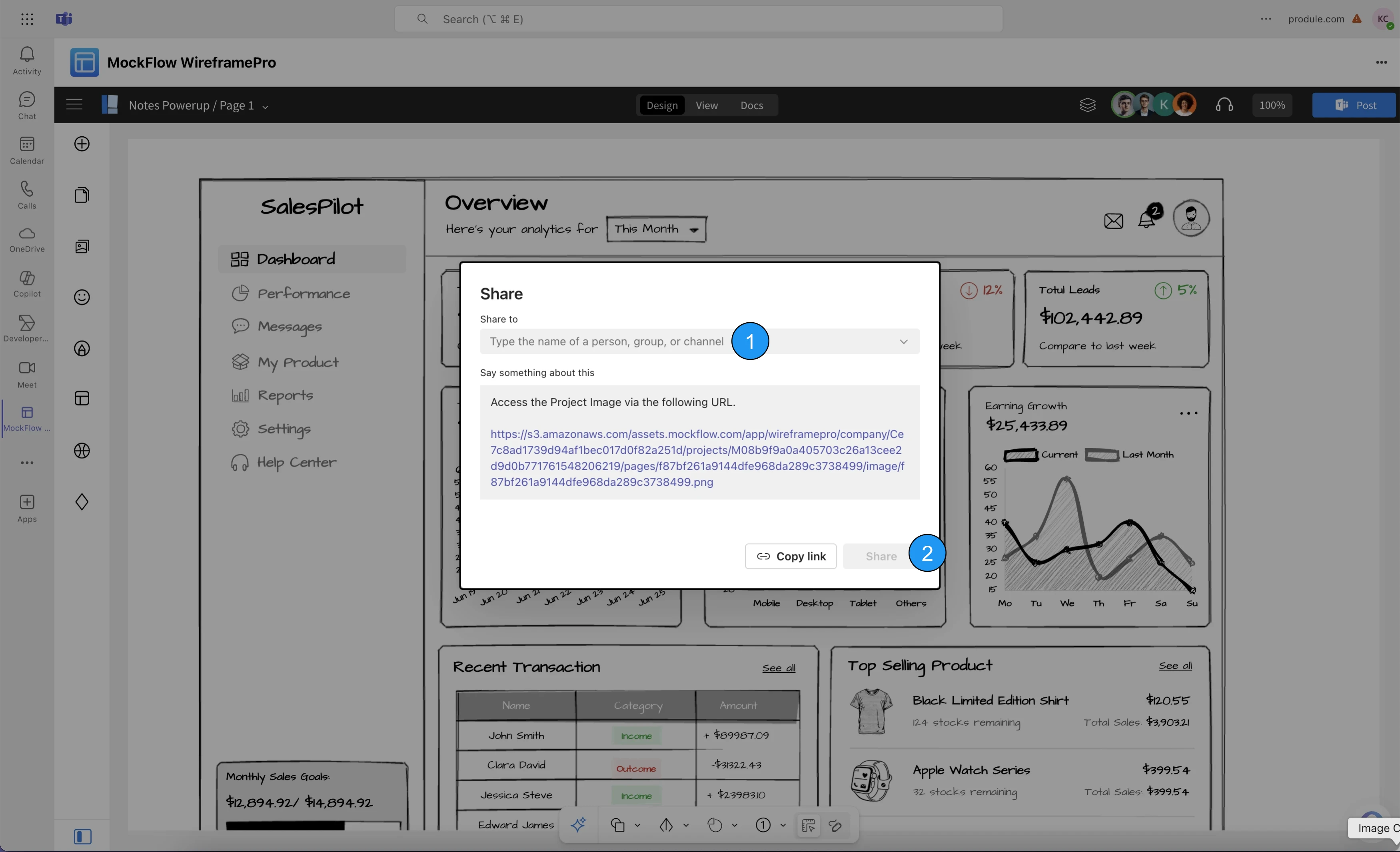 Wireframe Project Sharing in MS Teams - MockFlow WireframePro