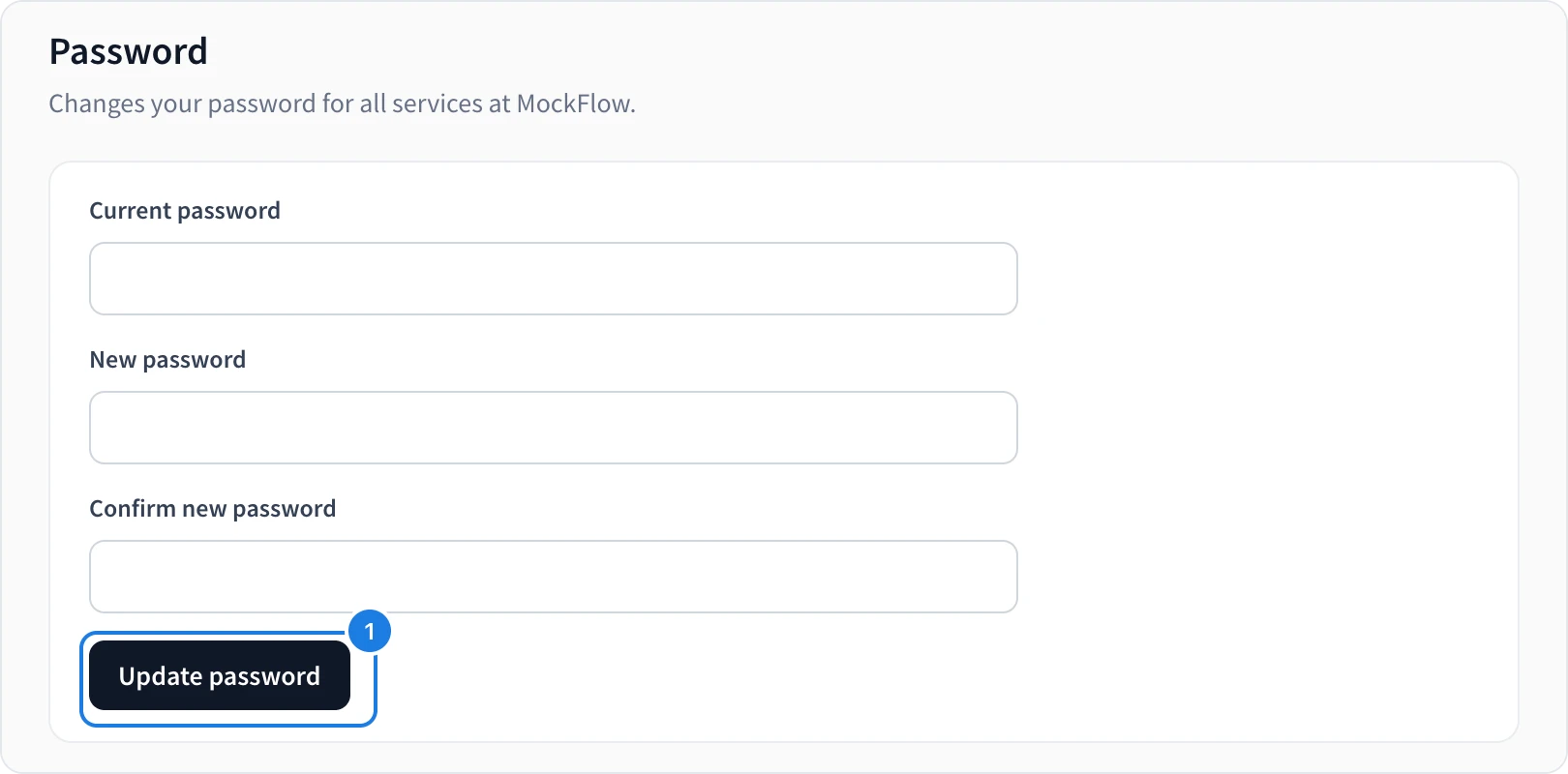 The Password tab with Update password numbered