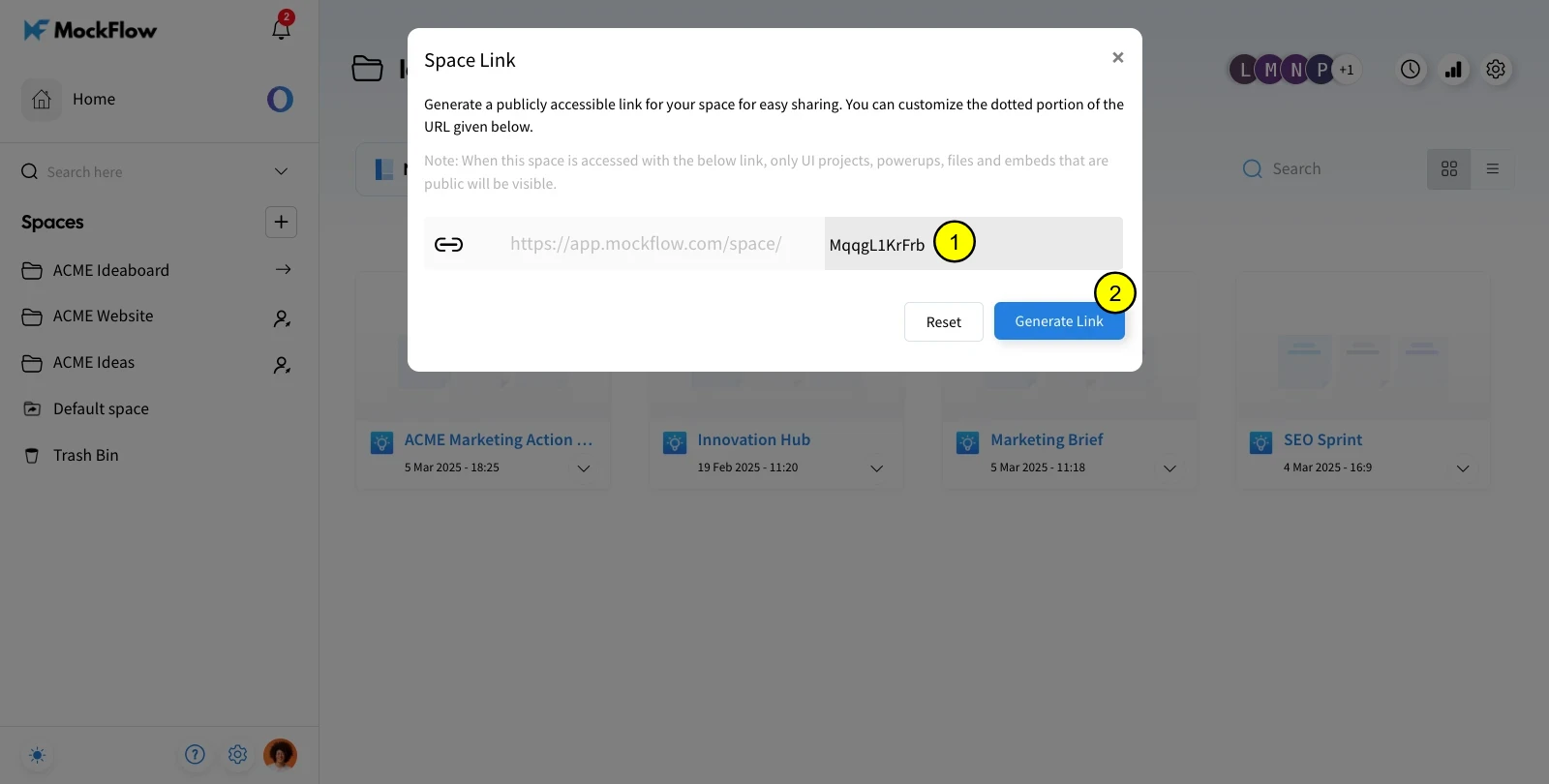 Customizing the space link - Create public link in MockFlow IdeaBoard