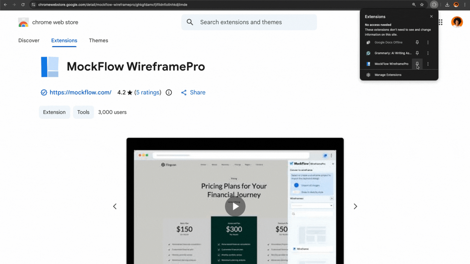 Pin the MockFlow Wireframepro Chrome Extension - MockFlow WireframePro