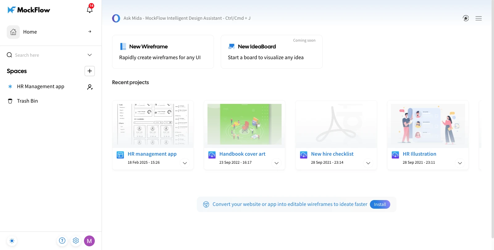 MockFlow Website Dashboard