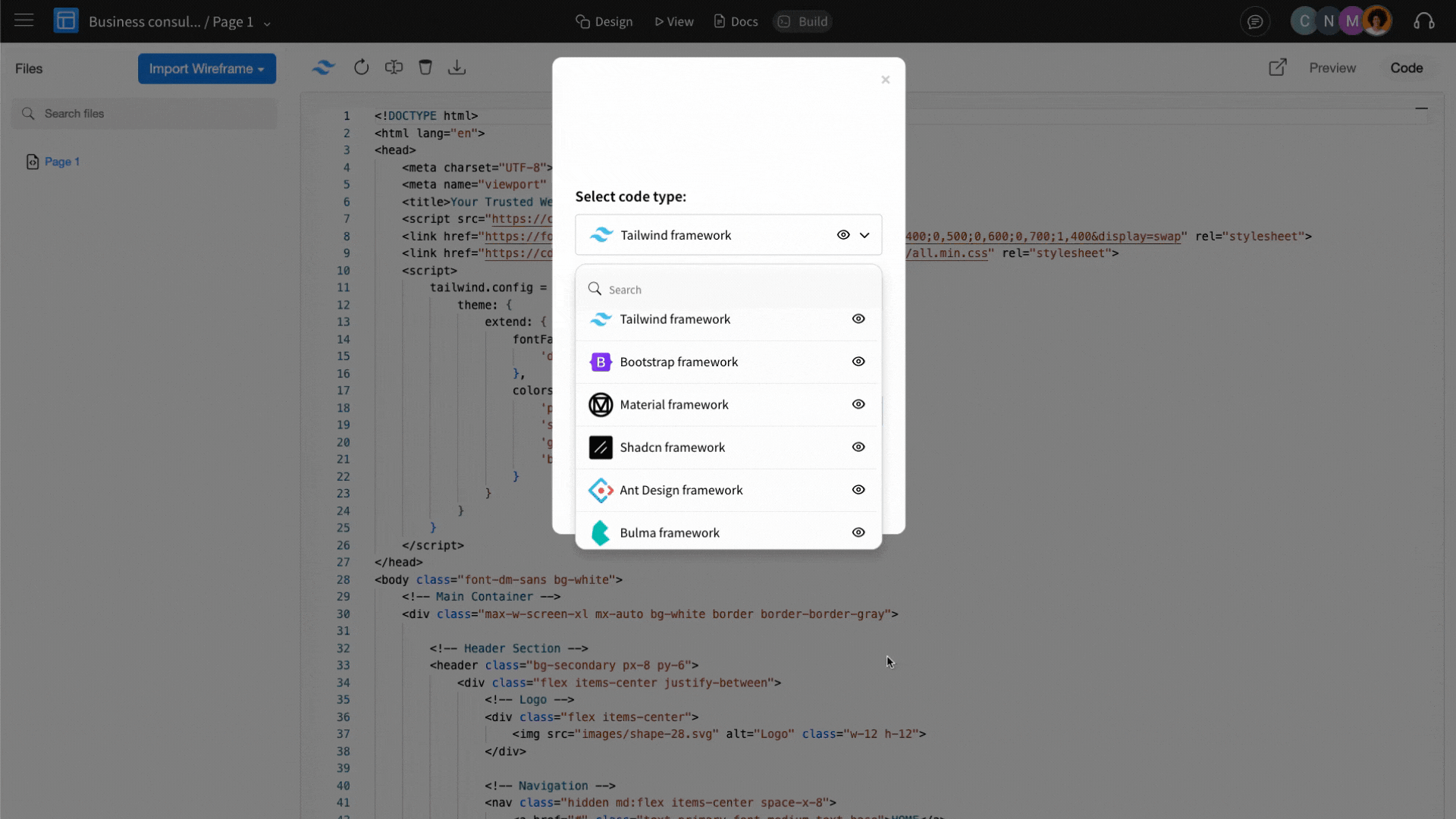 Supported Framework Previews - MockFlow Build Mode