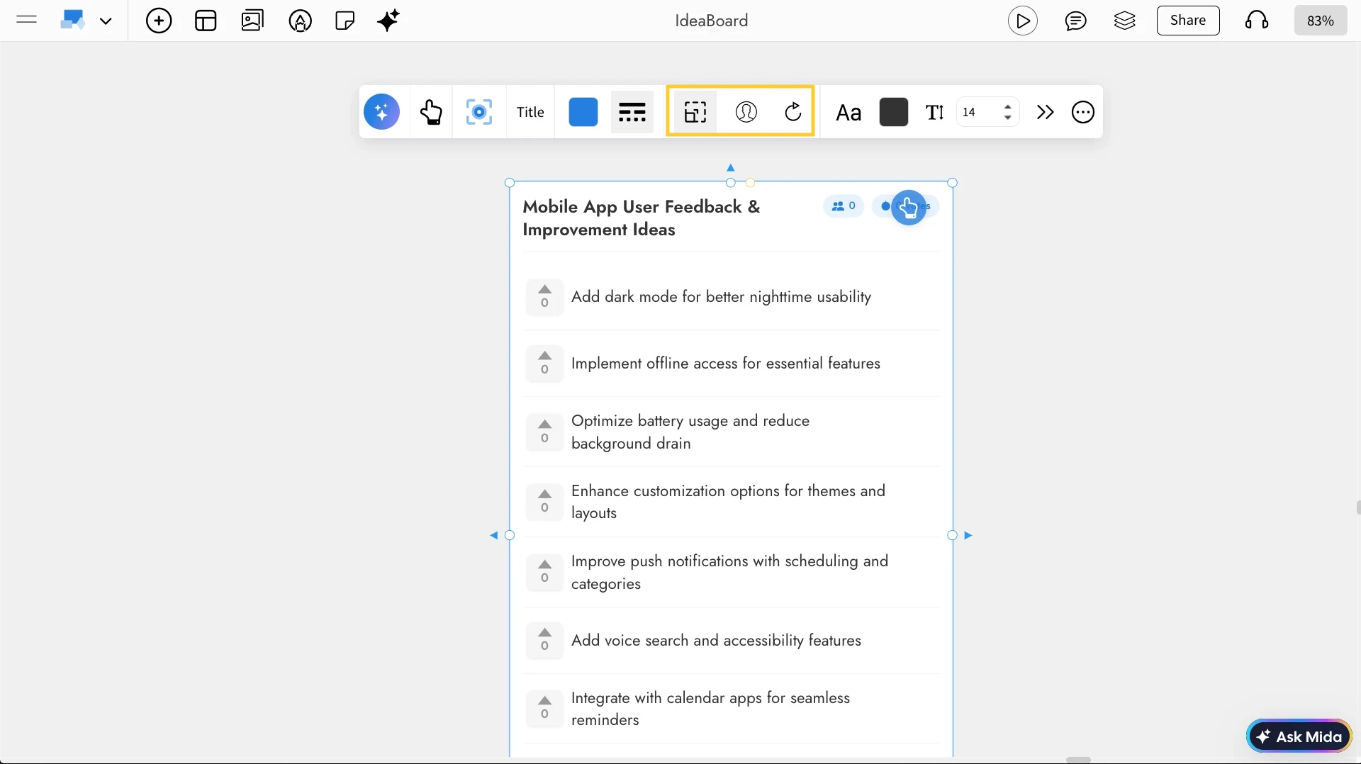 Upvote idea component settings - MockFlow IdeaBoard