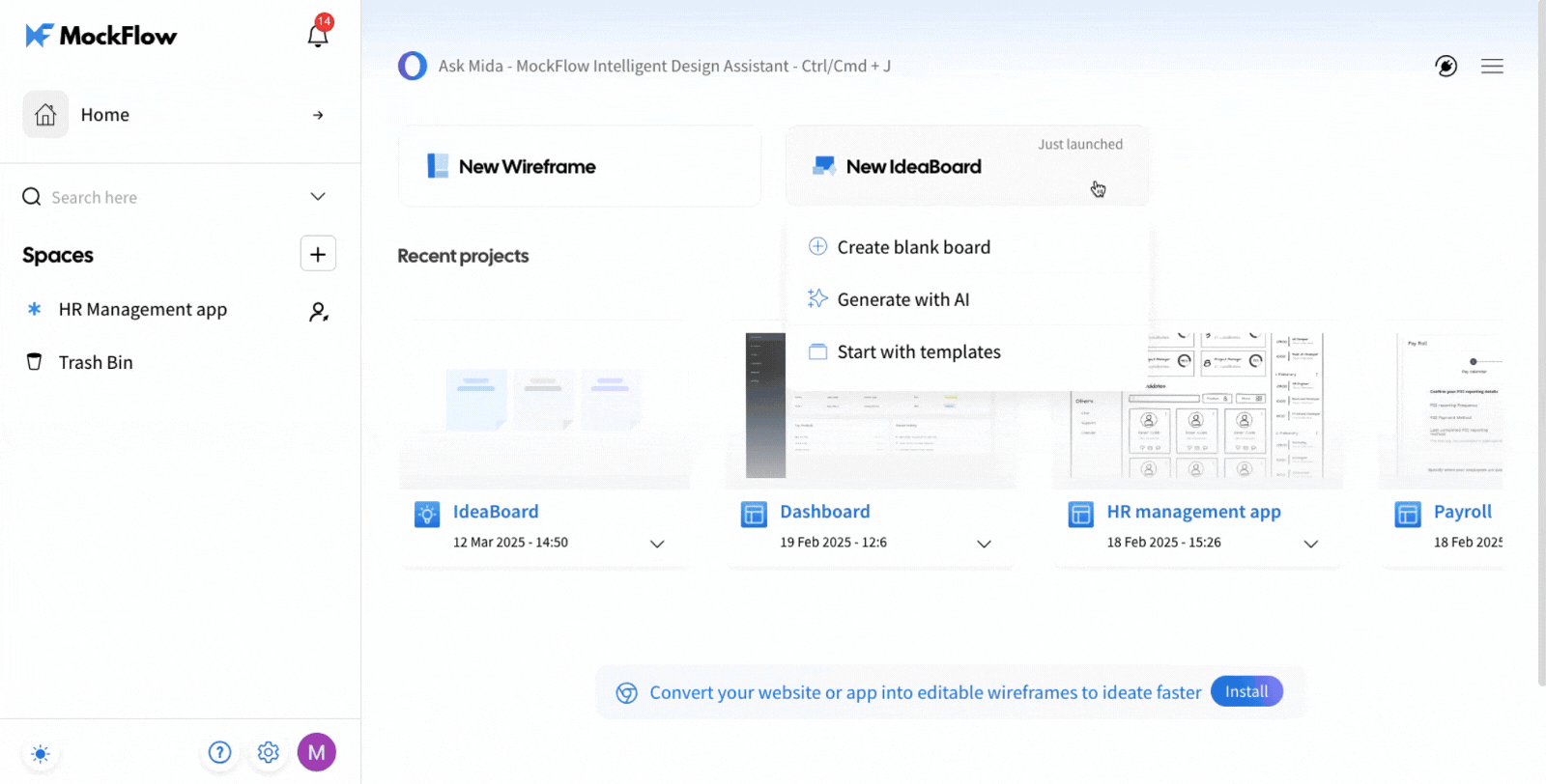 IdeaBoard Template from the Dashboard and Design Space