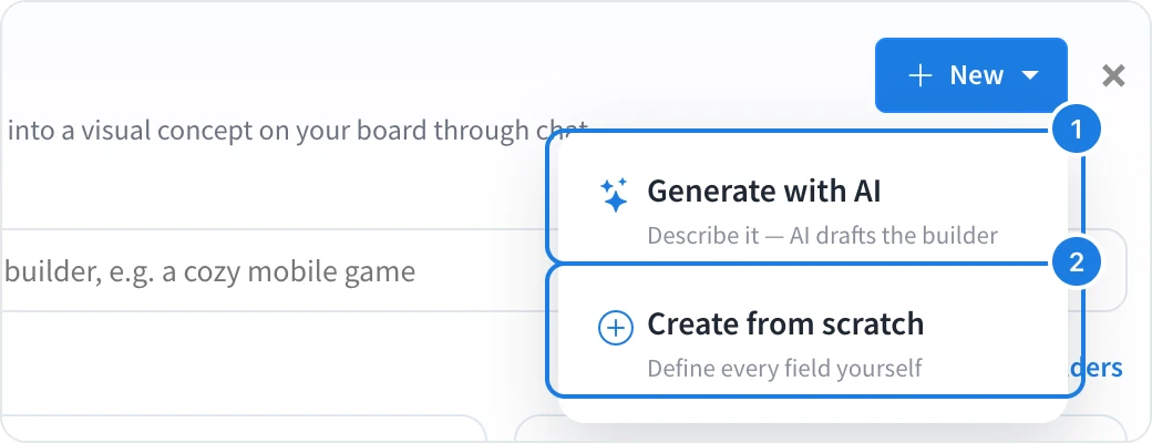 New with Generate with AI and Create from scratch marked