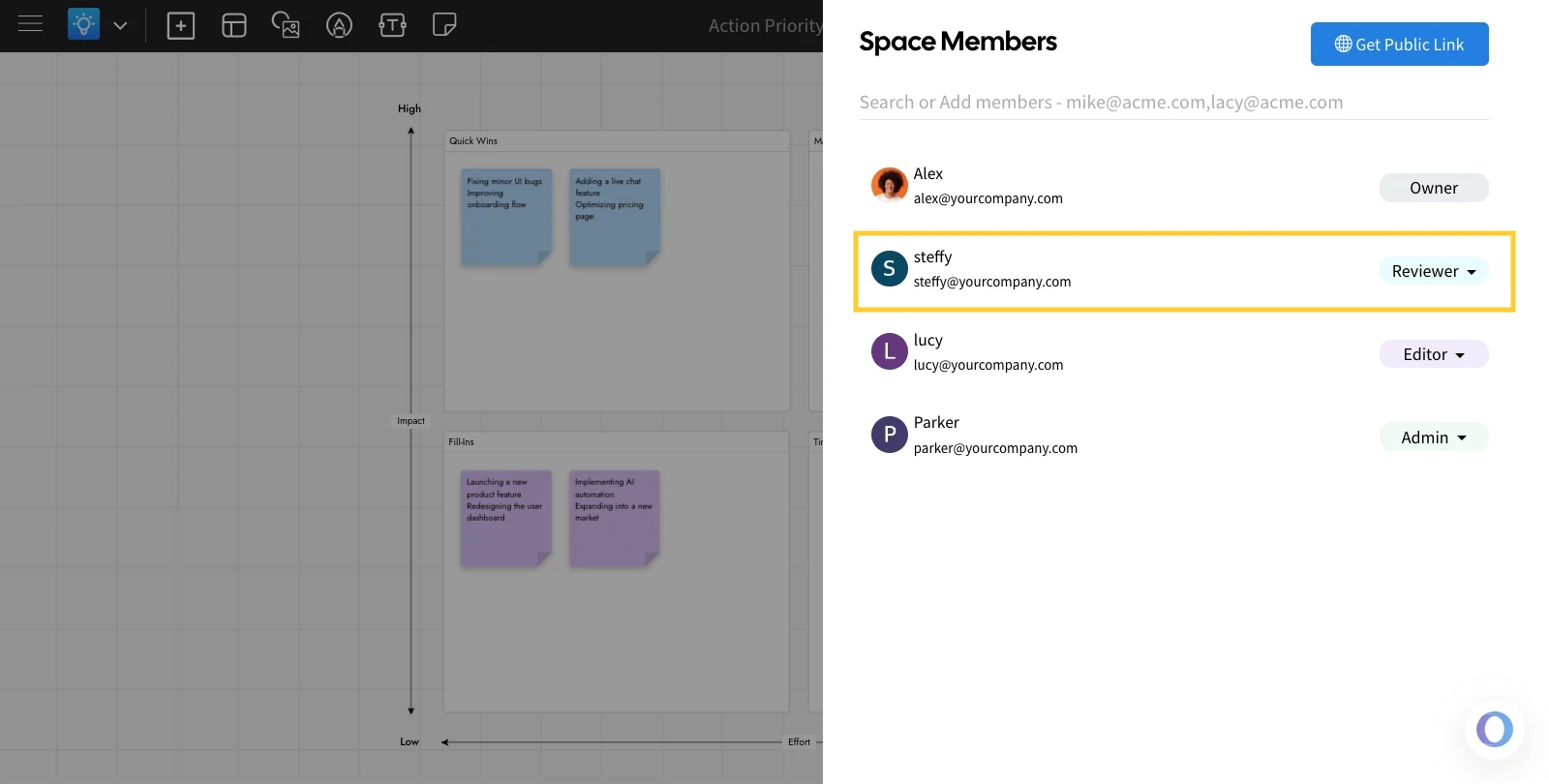Team member will be added as Reviewer - Invite users to view in MockFlow IdeaBoard