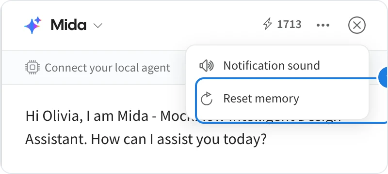 The More options menu with Reset memory marked