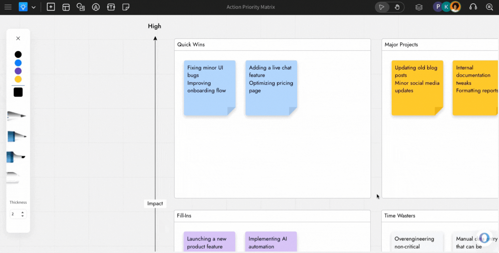 Customizing from the Draw Mode Tool Bar - MockFlow IdeaBoard in Dark Mode