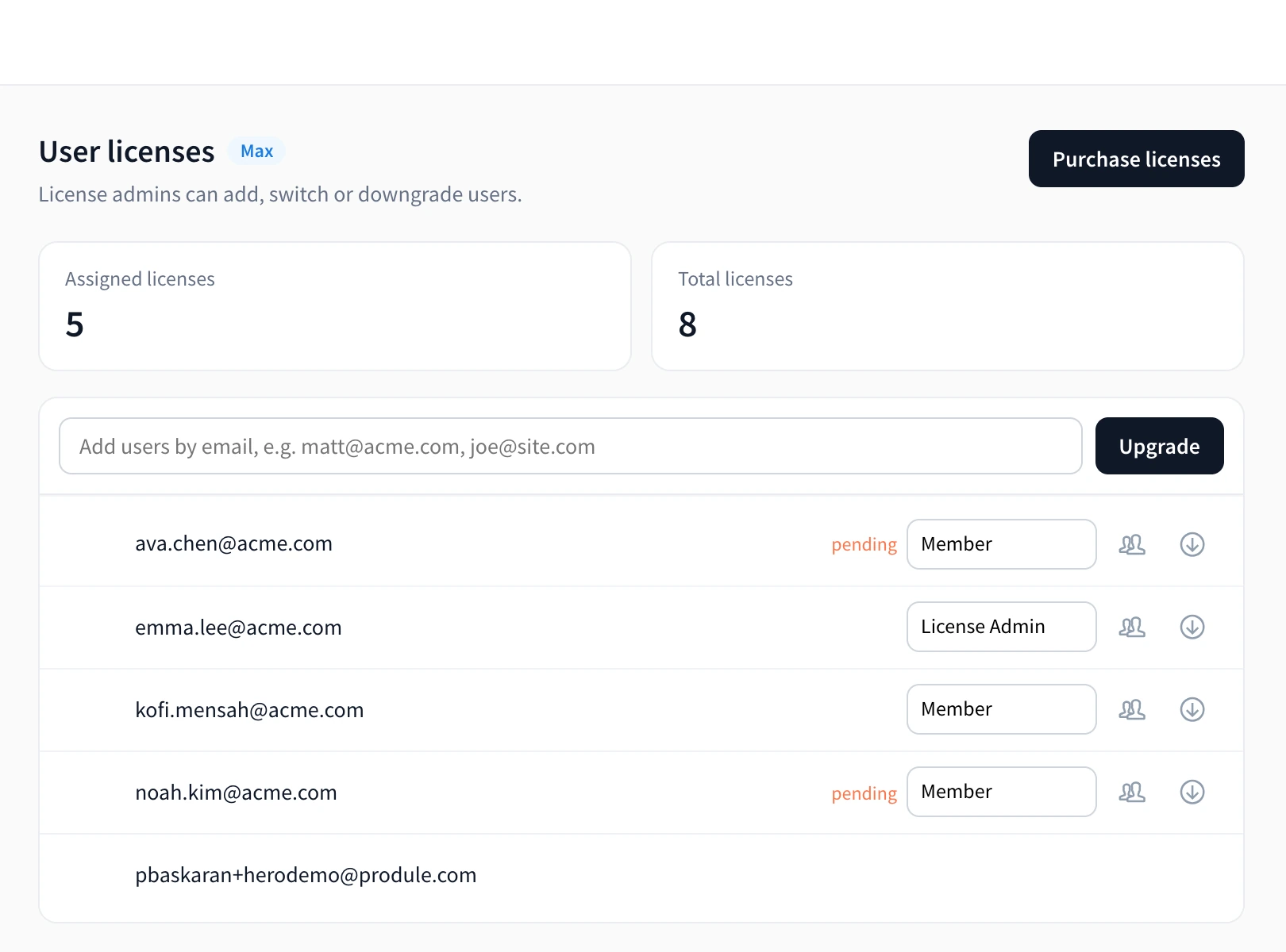 Changing a teammate's role from Member to License Admin in User licenses