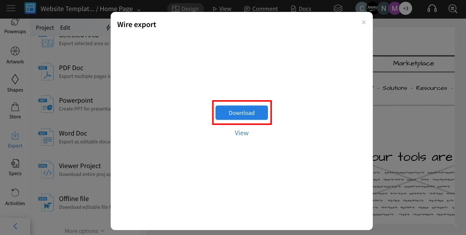 Click on 'Download' to export