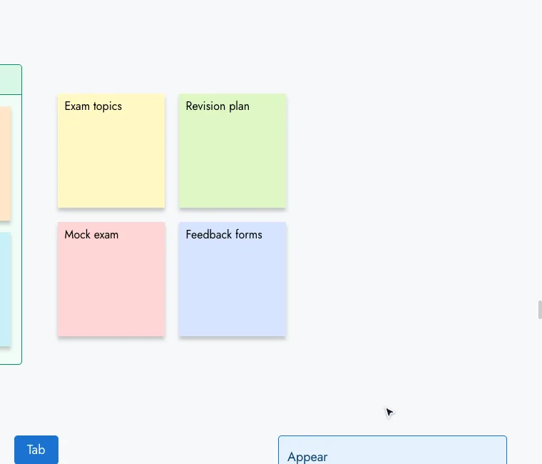 Selecting four sticky notes with a selection box, right-clicking them and choosing Wrap in Section, which draws a new section around the notes