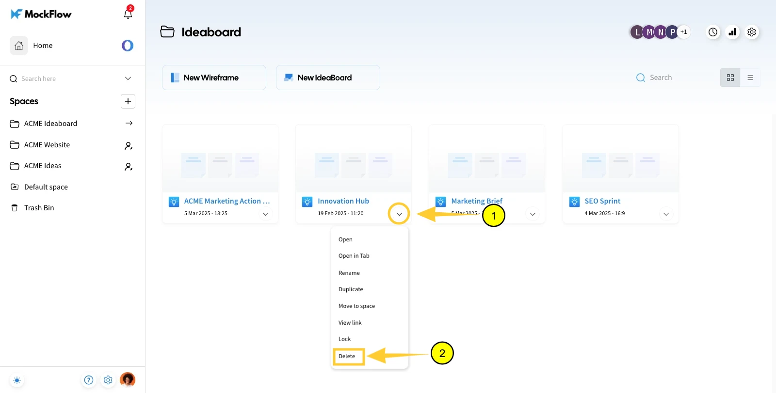 Choose delete from drop-down list - Delete a Board